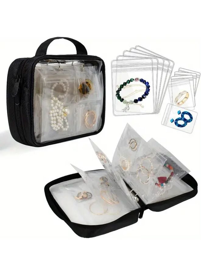 Black Jewelry Organizer Travel Case with Clear Zipper Pouch and Bags for Storage - Image 1